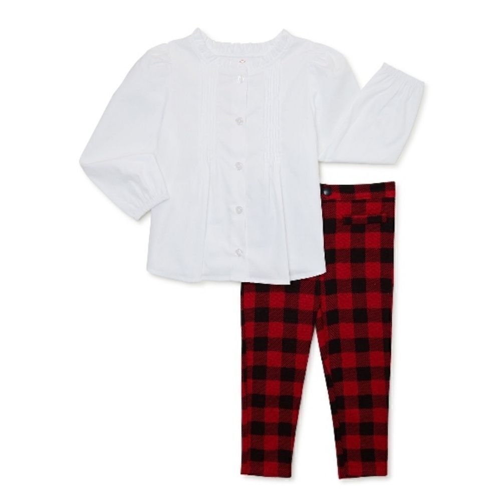 Toddler Girls Long Sleeved Shirt & Plaid Pants 2-Piece Set Size 5T